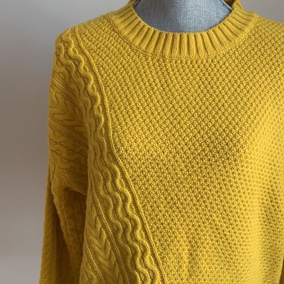 🌈 5/$25 JOE Fresh mustard yellow cables knit over sized sweater - Picture 3 of 8